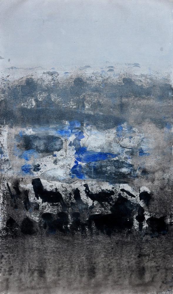 Abstract acrylic painting titled 'Untitled', 30x14 inches, by artist Balasaheb Abhang on Canvas