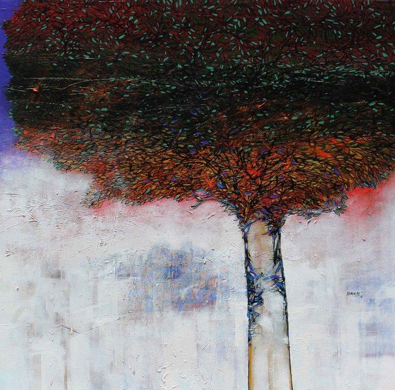 Landscape acrylic painting titled 'Untitled', 36x36 inches, by artist Bhaskar Rao on Canvas