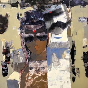 Figurative mixed media painting titled 'Untitled', 24x24 inches, by artist Sachin Jaltare on Canvas