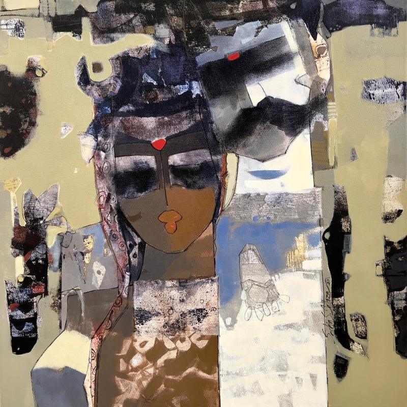 Figurative mixed media painting titled 'Untitled', 24x24 inches, by artist Sachin Jaltare on Canvas