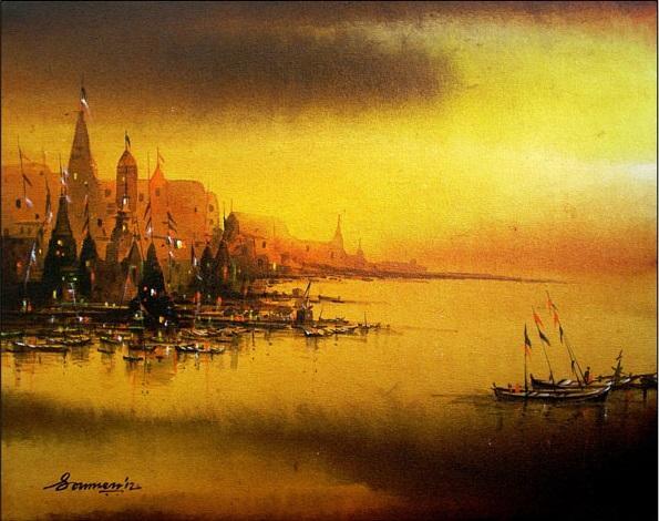 Landscape acrylic painting titled 'Untitled', 16x20 inches, by artist Soumen Saha on Canvas