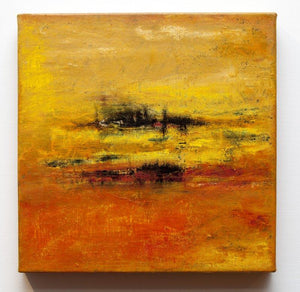 Untitled (Abstract Yellow) by Goutam Mukherjee, Original Acrylic Abstract Painting on Canvas, X-Small Square Wall Art