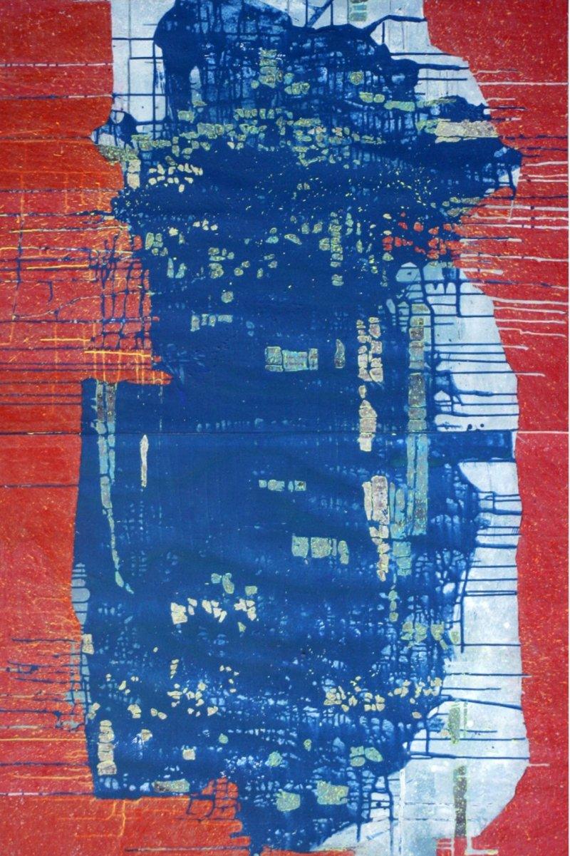 Abstract mixed media painting titled 'Untitled', 65x42 inches, by artist Kashinath Jadhav on Paper