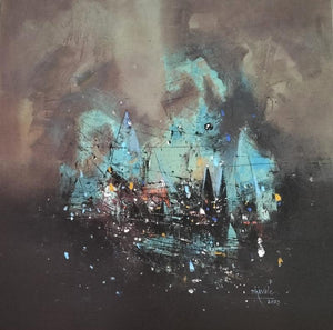 Abstract acrylic painting titled 'Untitled', 36x36 inches, by artist Dnyaneshwar Dhavale on Canvas