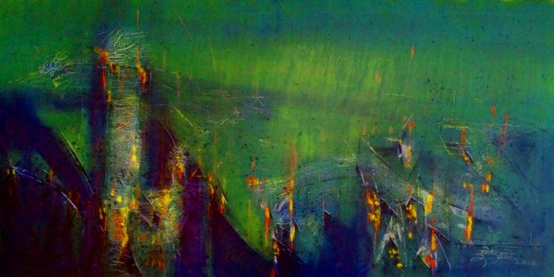 Abstract acrylic painting titled 'Untitled', 24x48 inches, by artist Dnyaneshwar Dhavale on canvas