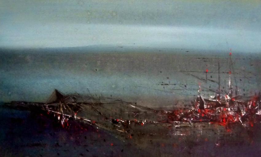 Abstract acrylic painting titled 'Untitled', 18x30 inches, by artist Dnyaneshwar Dhavale on canvas