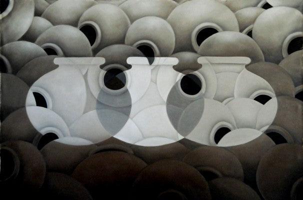 Figurative oil painting titled 'Untitled', 57x62 inches, by artist Ranchhor Meghwal on Canvas