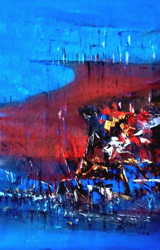 Abstract acrylic painting titled 'Untitled', 18x12 inches, by artist Dnyaneshwar Dhavale on Canvas