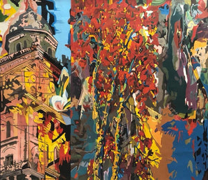 Untitled (Where Nature Meets Metropolis) by Fawad Tamkanat, Original Acrylic Contemporary Painting on Canvas, Large Horizontal Wall Art