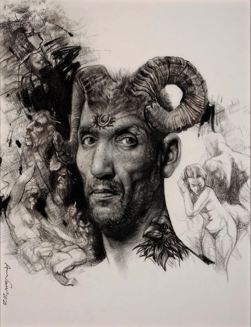 Figurative mixed media drawing titled 'Untitled', 26x20 inches, by artist Arindam Gupta on Fabriano Paper