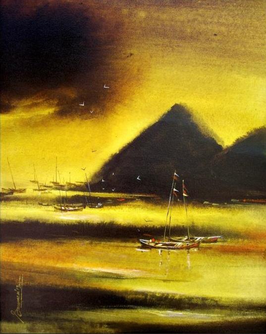Seascape acrylic painting titled 'Untitled', 16x20 inches, by artist Soumen Saha on Canvas