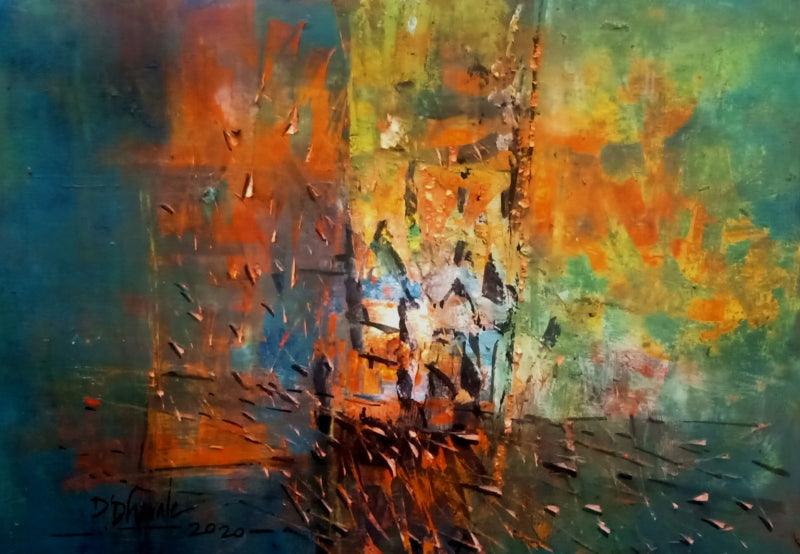 Abstract acrylic painting titled 'Untitled', 9x13 inches, by artist Dnyaneshwar Dhavale on On paper