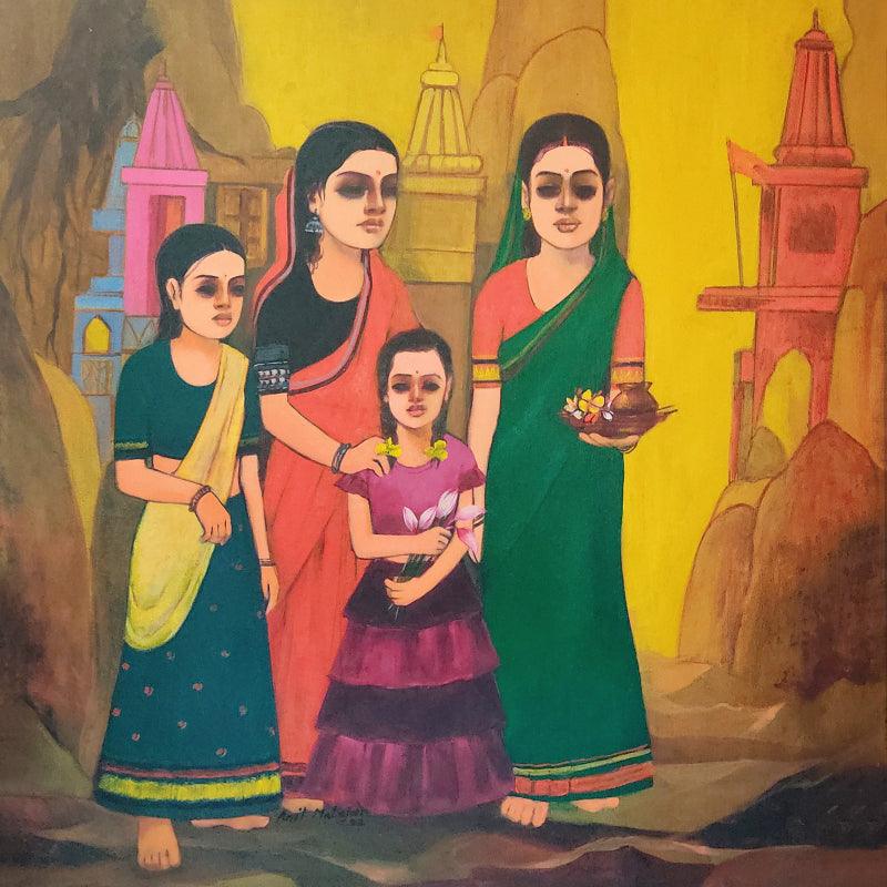 Figurative acrylic painting titled 'Untitled', 36x36 inches, by artist Anil Mahajan on Canvas