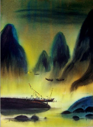 Nature acrylic painting titled 'Untitled', 22x30 inches, by artist Soumen Saha on Paper