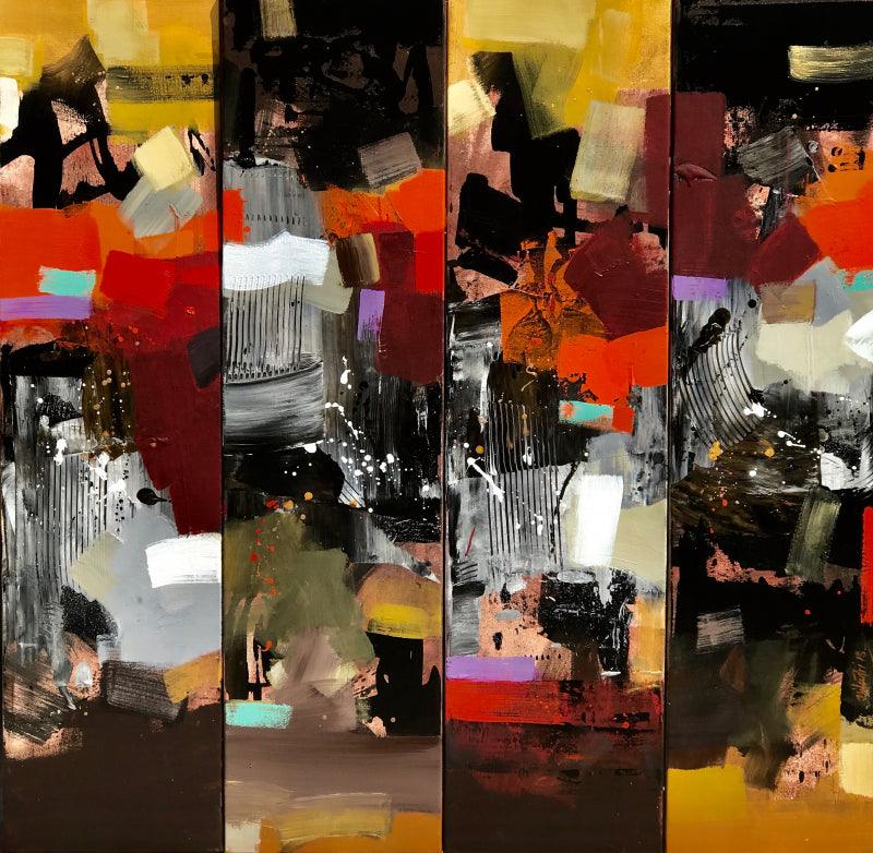 Abstract acrylic painting titled 'Untitled', 12x60 inches, by artist Niladri Paul on Canvas