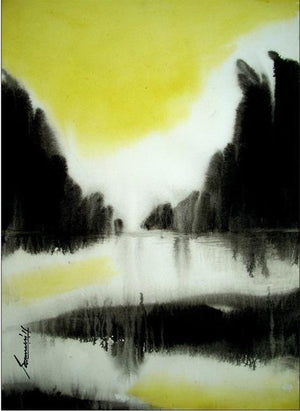 Seascape acrylic painting titled 'Untitled', 22x30 inches, by artist Soumen Saha on Paper