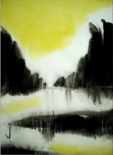 Seascape acrylic painting titled 'Untitled', 22x30 inches, by artist Soumen Saha on Paper