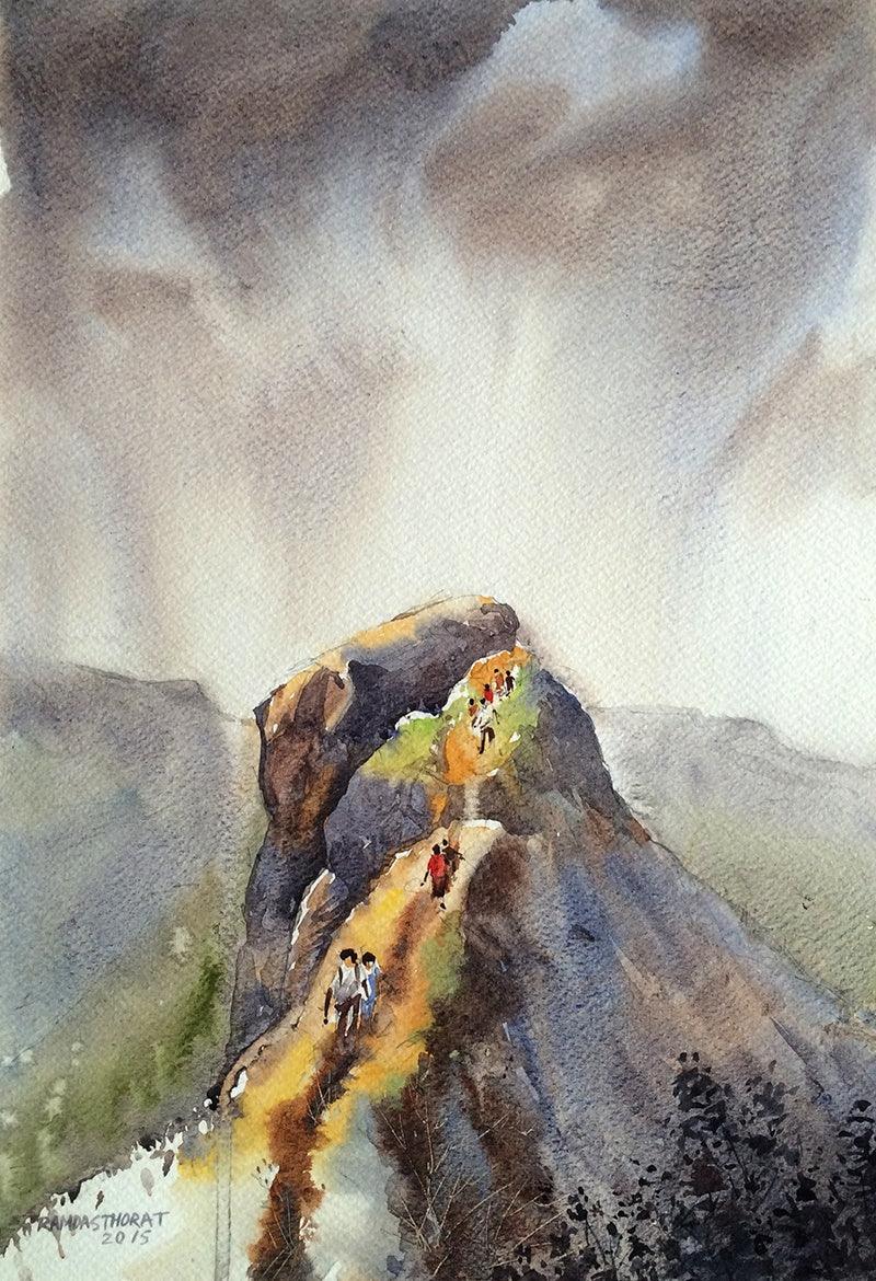Landscape watercolor painting titled 'Untitled', 18x14 inches, by artist Ramdas Thorat on Paper