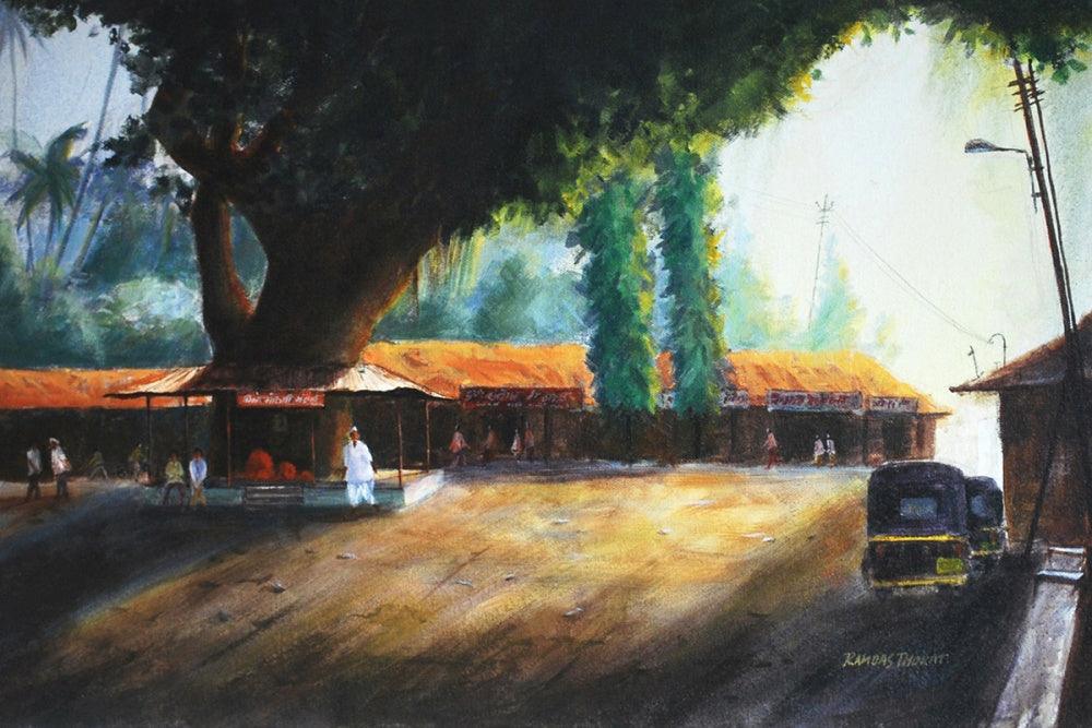Landscape watercolor painting titled 'Untitled', 18x24 inches, by artist Ramdas Thorat on Paper