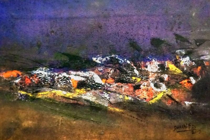 Abstract acrylic painting titled 'Untitled', 36x36 inches, by artist Dnyaneshwar Dhavale on Canvas