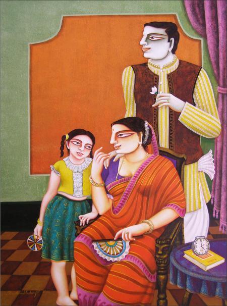 Figurative acrylic painting titled 'Untitled', 36x48 inches, by artist Gautam Mukherjee on Canvas
