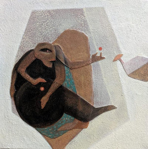 Untitled (A Mystical Moment**) by Pratik Risbud, Original Mixed Media Figurative Painting on Canvas, X-Small Square Wall Art