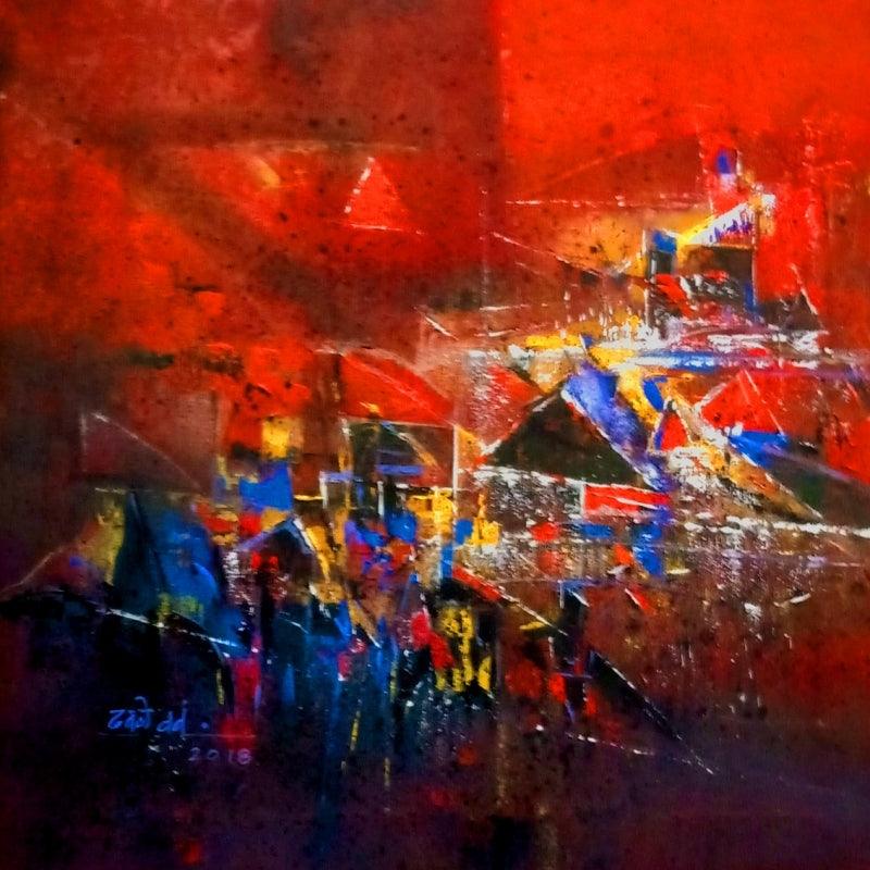 Abstract acrylic painting titled 'Untitled', 20x20 inches, by artist Dnyaneshwar Dhavale on Canvas