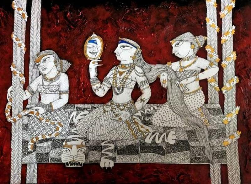 Figurative acrylic ink painting titled 'Untitled', 17x12 inches, by artist Samik De on Paper