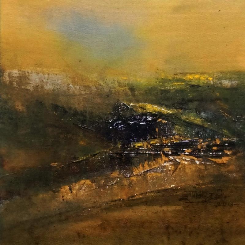 Abstract acrylic painting titled 'Untitled', 12x12 inches, by artist Dnyaneshwar Dhavale on Canvas