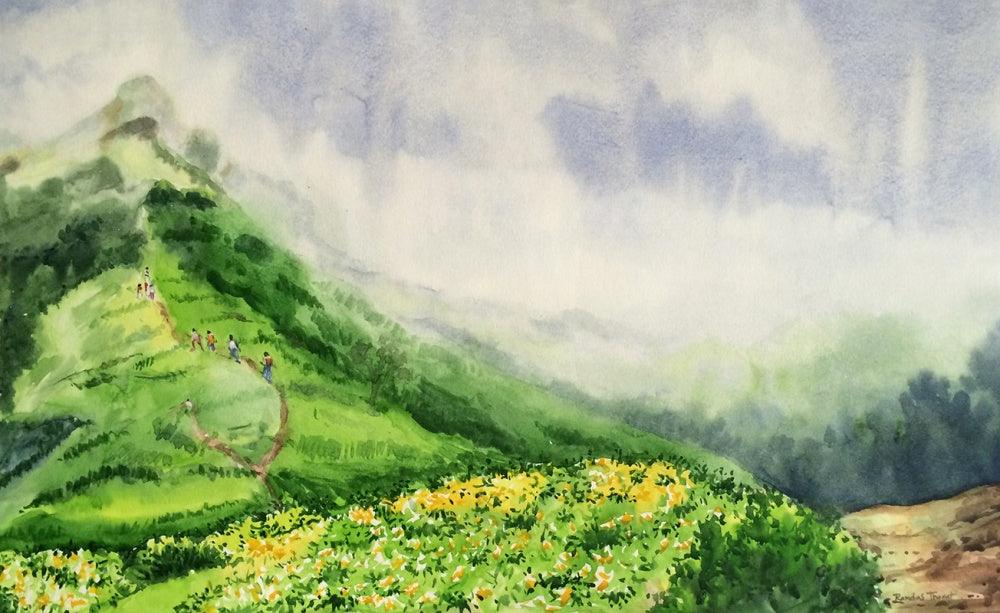 Landscape watercolor painting titled 'Untitled', 20x28 inches, by artist Ramdas Thorat on Paper