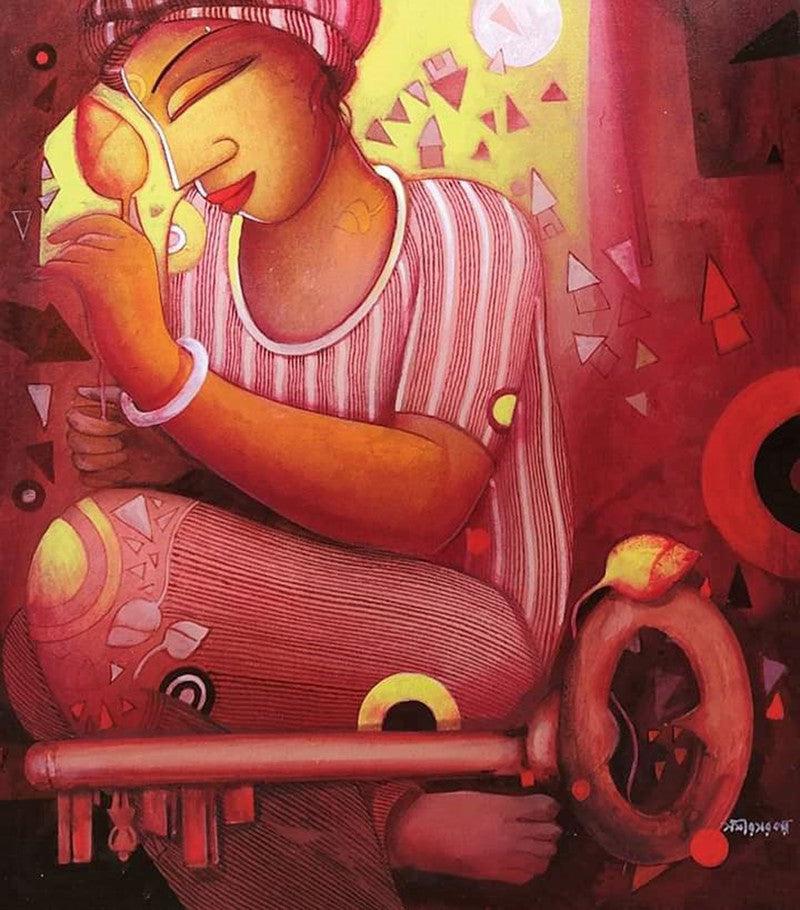 Figurative acrylic painting titled 'Untitled', 20x19 inches, by artist Samir Sarkar on Canvas