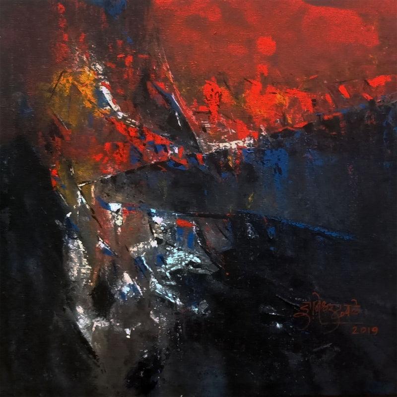 Abstract acrylic painting titled 'Untitled', 15x15 inches, by artist Dnyaneshwar Dhavale on Canvas