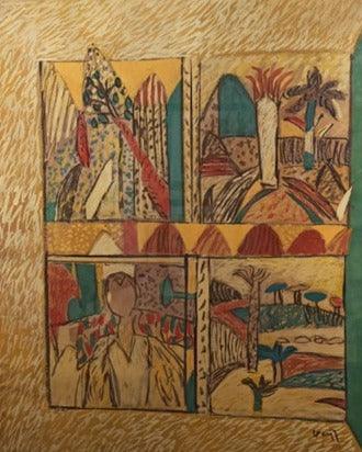 Figurative gouache painting titled 'Untitled', 34x26 inches, by artist K G Subramanyan on Paper