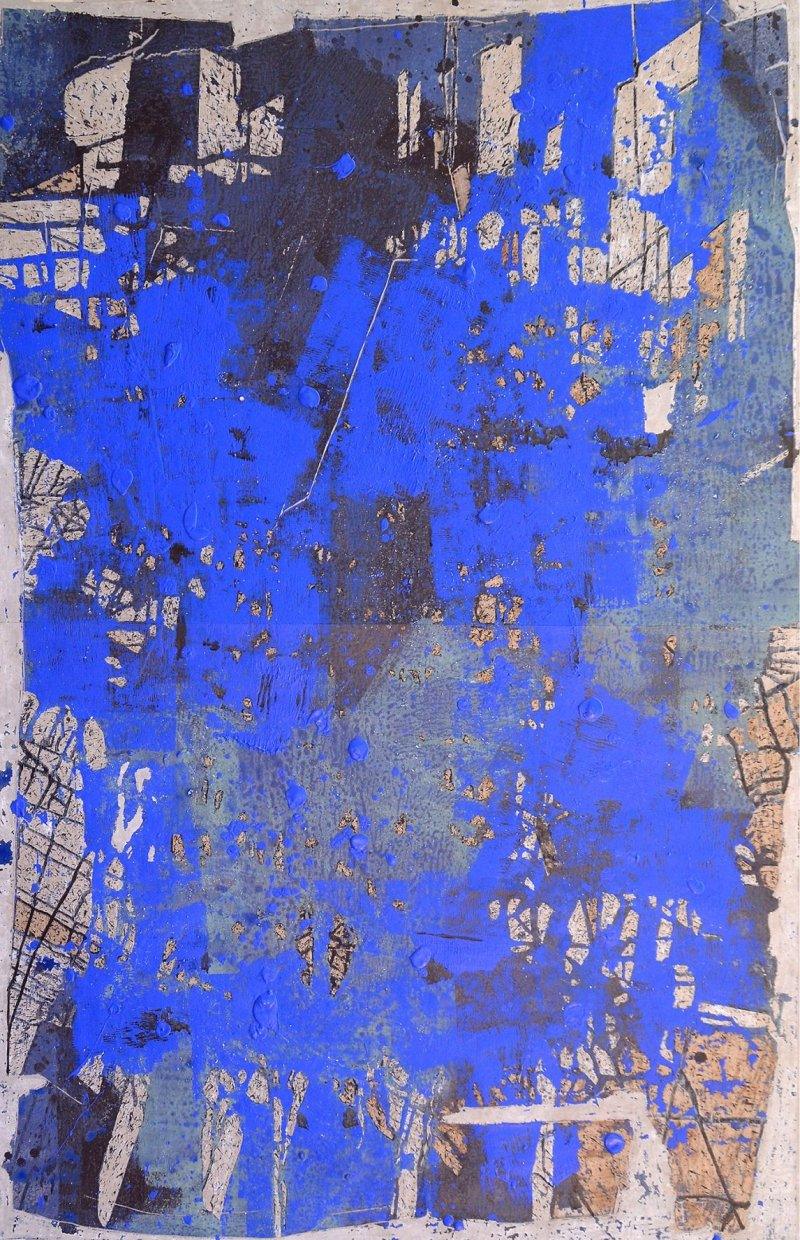 Abstract mixed media painting titled 'Untitled', 65x42 inches, by artist Kashinath Jadhav on Paper