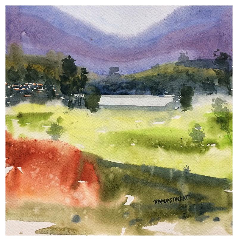 Landscape watercolor painting titled 'Untitled', 12x12 inches, by artist Ramdas Thorat on Paper