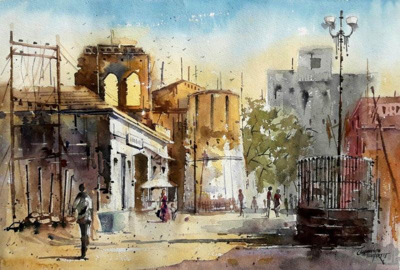 Landscape watercolor painting titled 'Untitled', 22x17 inches, by artist Siddhanath Tingare on Paper
