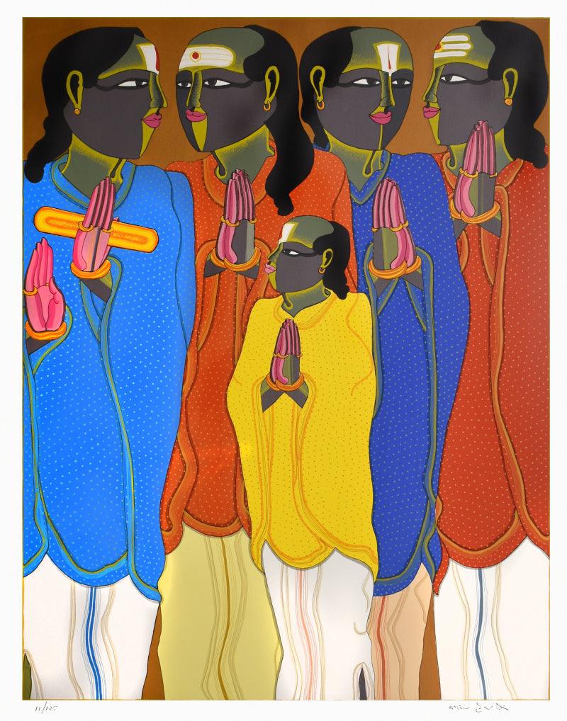 Figurative serigraphs painting titled 'Untitled', 50x40 inches, by artist Thota Vaikuntam on Paper