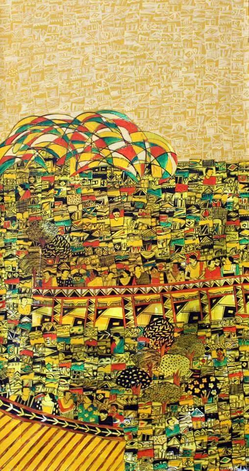 Abstract acrylic painting titled 'Untitled', 36x18 inches, by artist Rama Krishna V on Canvas