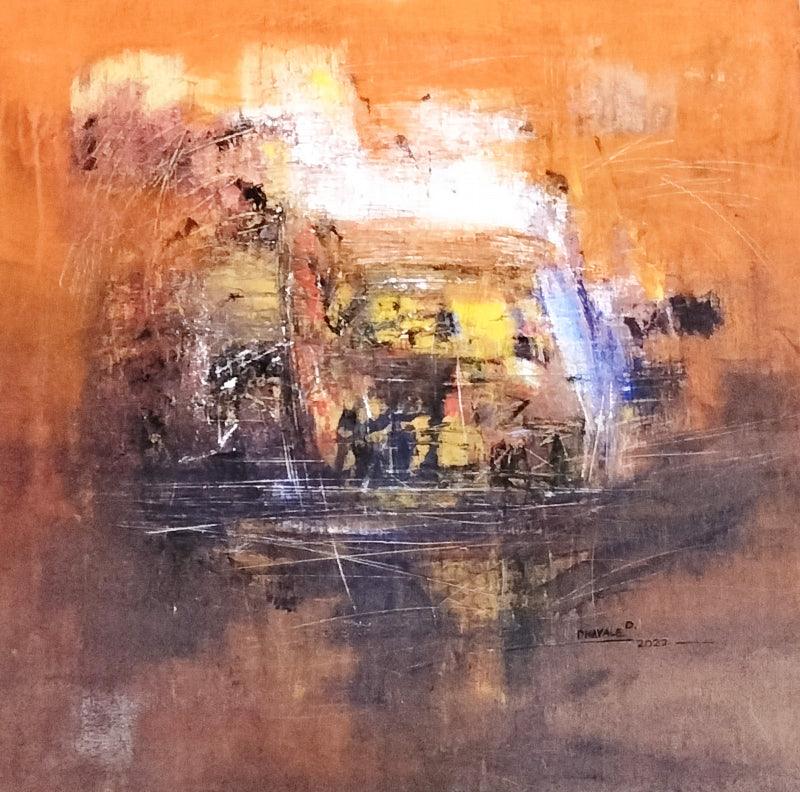 Abstract acrylic painting titled 'Untitled', 24x24 inches, by artist Dnyaneshwar Dhavale on Canvas