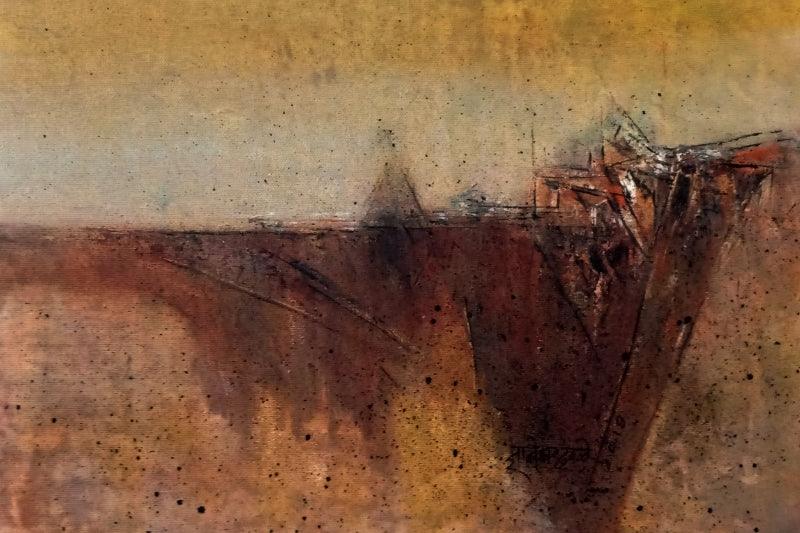 Abstract acrylic painting titled 'Untitled', 12x18 inches, by artist Dnyaneshwar Dhavale on Canvas