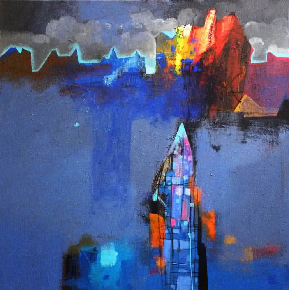 Abstract acrylic painting titled 'Untitled', 24x24 inches, by artist Pradip Sengupta on canvas