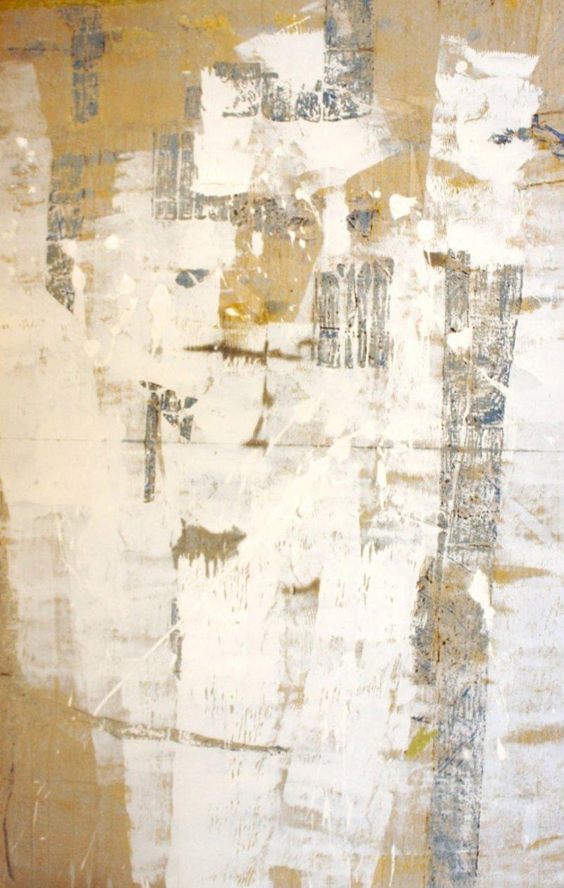 Abstract mixed media painting titled 'Untitled', 65x42 inches, by artist Kashinath Jadhav on Paper