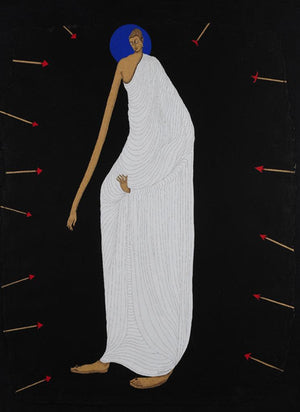 Religious mixed media painting titled 'Untitled', 34x26 inches, by artist Datta Bansode on Paper