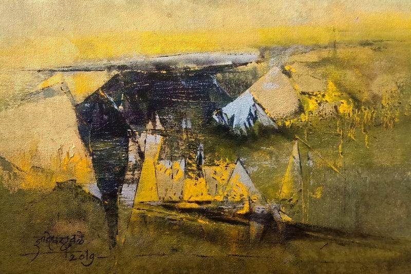 Abstract acrylic painting titled 'Untitled', 12x18 inches, by artist Dnyaneshwar Dhavale on canvas