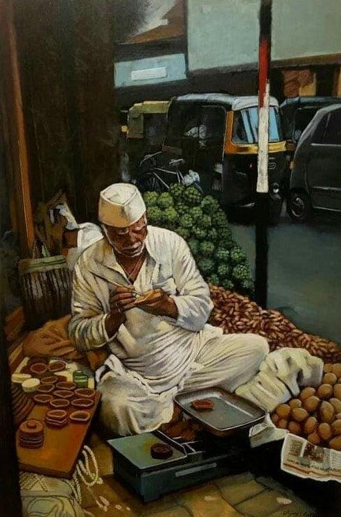 Figurative acrylic painting titled 'Untitled', 72x48 inches, by artist Vijay Gille on Canvas