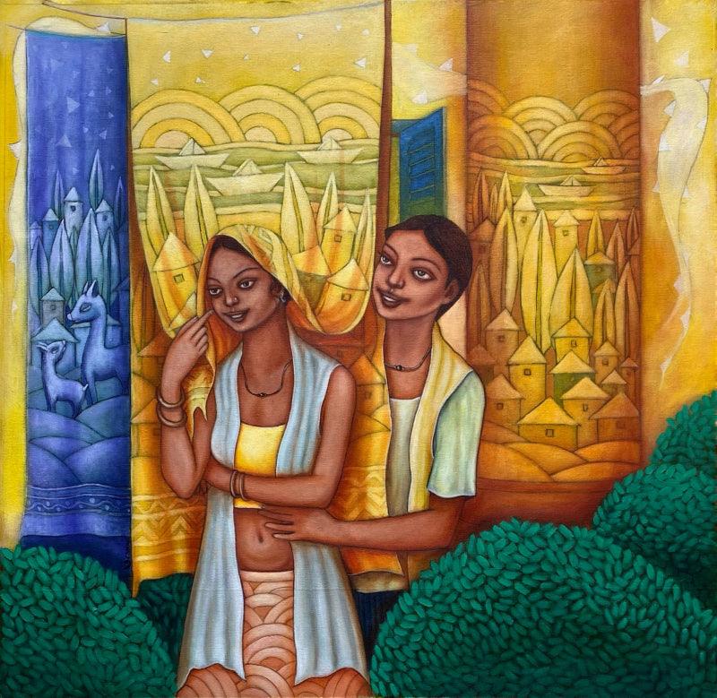 Figurative acrylic painting titled 'Untitled', 28x28 inches, by artist Aniruddha Sarker on Canvas