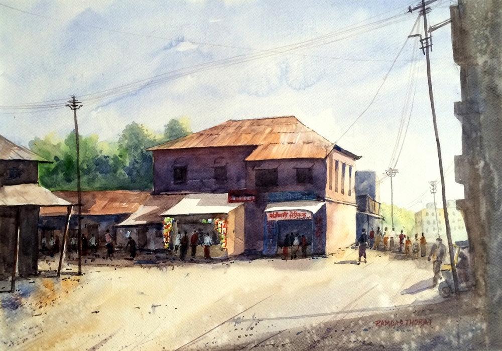 Landscape watercolor painting titled 'Untitled', 20x28 inches, by artist Ramdas Thorat on Paper