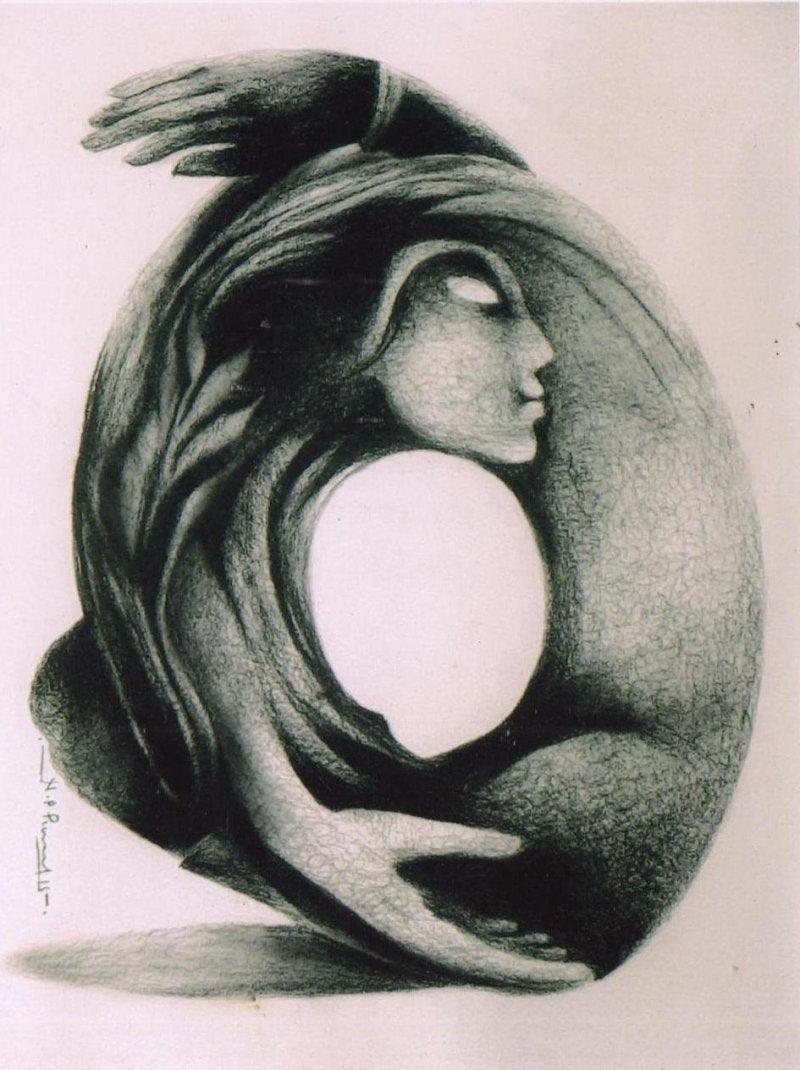 Figurative charcoal painting titled 'Untitled', 27x21 inches, by artist NP Pandey on Paper