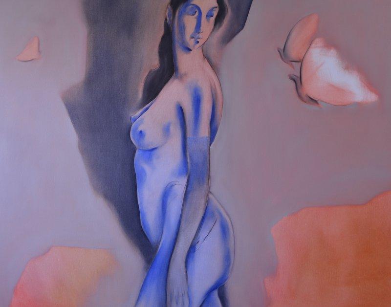 Nude oil painting titled 'Untitled VII', 60x48 inches, by artist Surendra Jagtap on Canvas