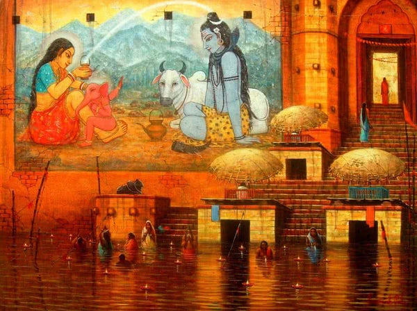 Varanasi 4 Painting by Paramesh Paul | ArtZolo.com